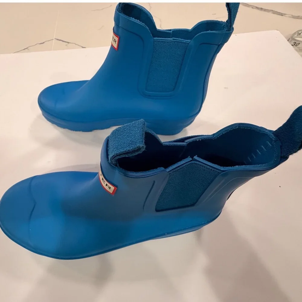 Hunter Original Chelsea Blue Rubber Rain Boots Waterproof Womens 5 Boys 4 EU 36